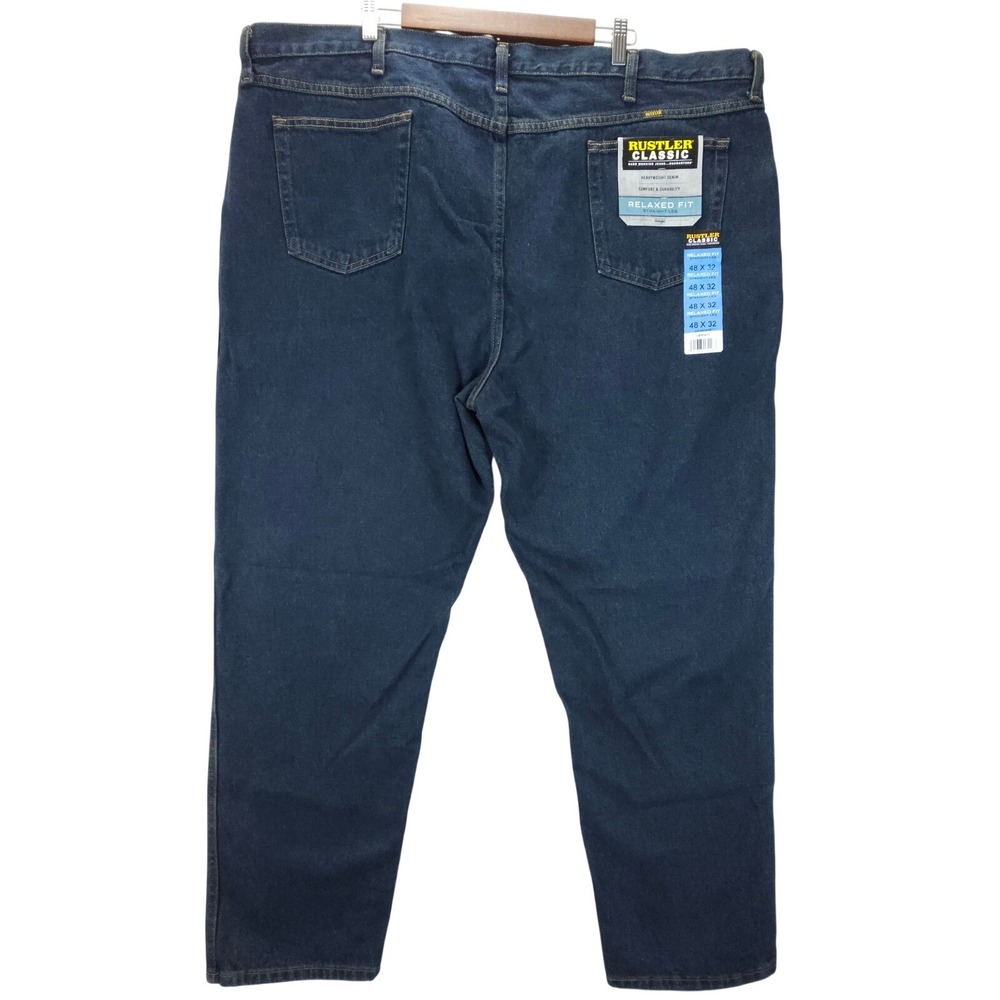 Rustler Classic Jeans Mens 48x32 Dark Wash Relaxed Fit Straight Leg Streetwear